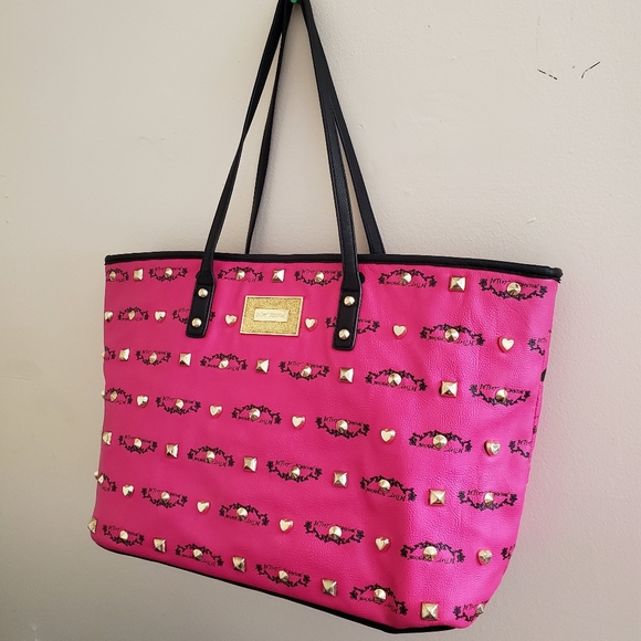 Betsey Johnson pink tote w/gold studs HOT!! - Picture 2 of 8